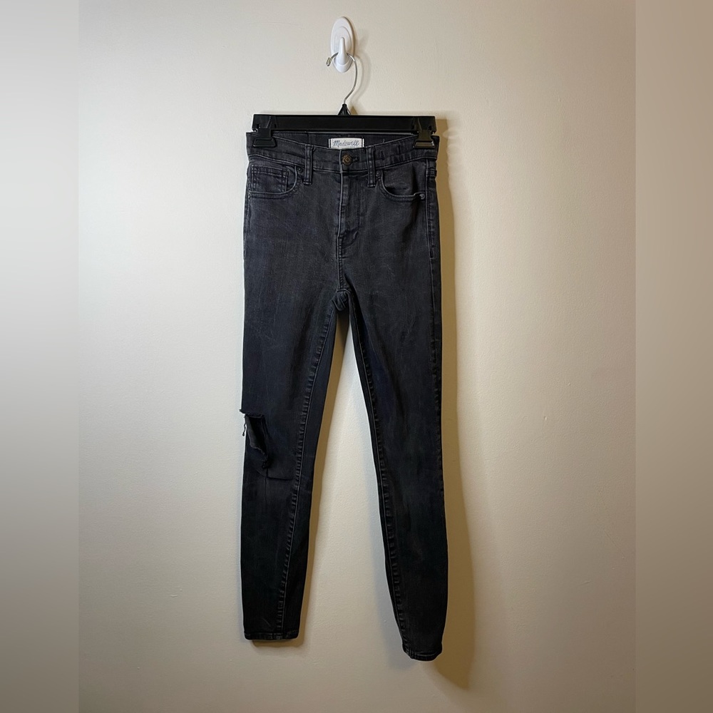 Madewell Faded Black High Riser Skinny Distressed Jeans
